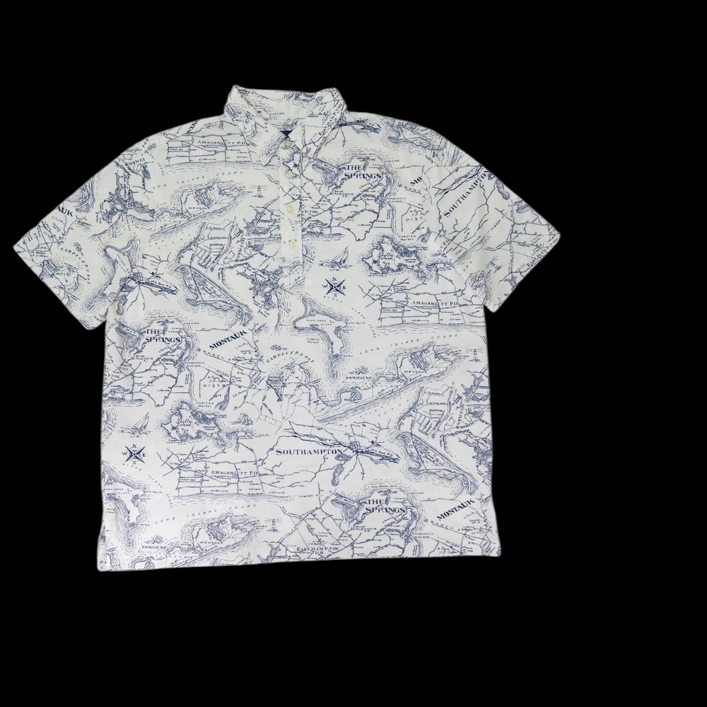 Ralph Lauren Nautical Print Polo in White and Navy 100% Cotton Size XL